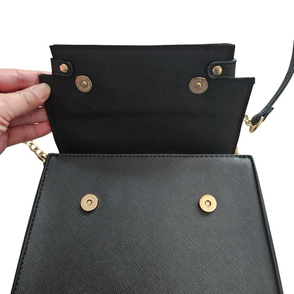 Black Structured Crossbody Bag with Gold Chain Strap & Top Handle Purse - Picture 2 of 8